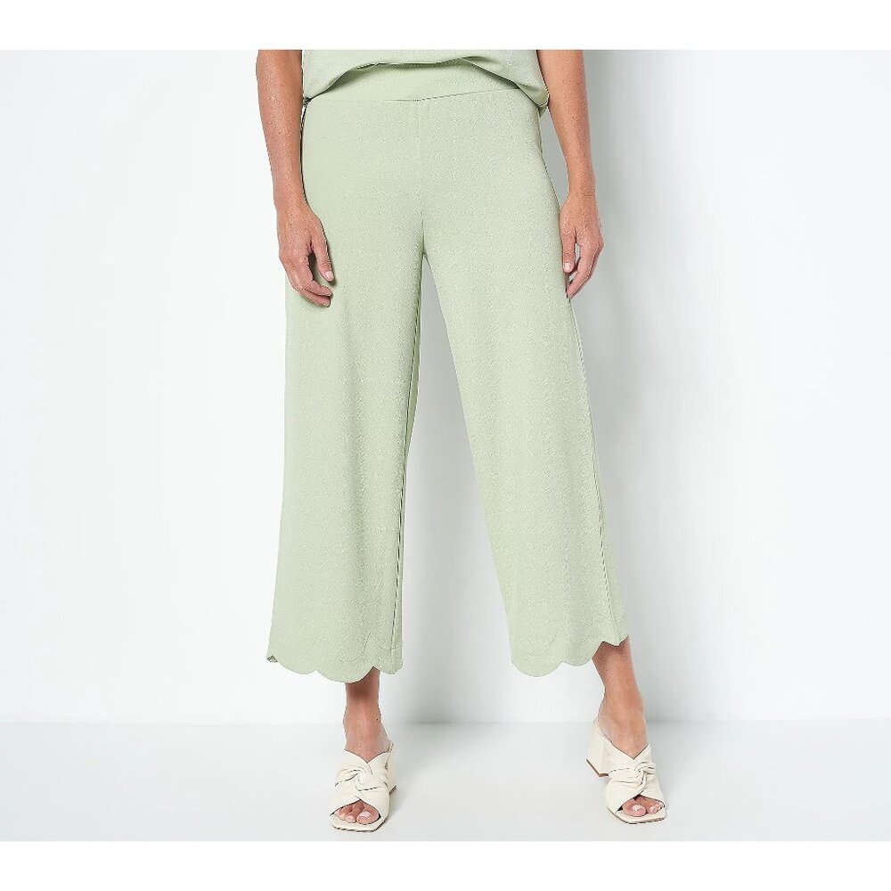 Isaac Mizrahi Live Pebble Knit Wide Leg Pant Scalloped Hem 3X Hampton Green NEW